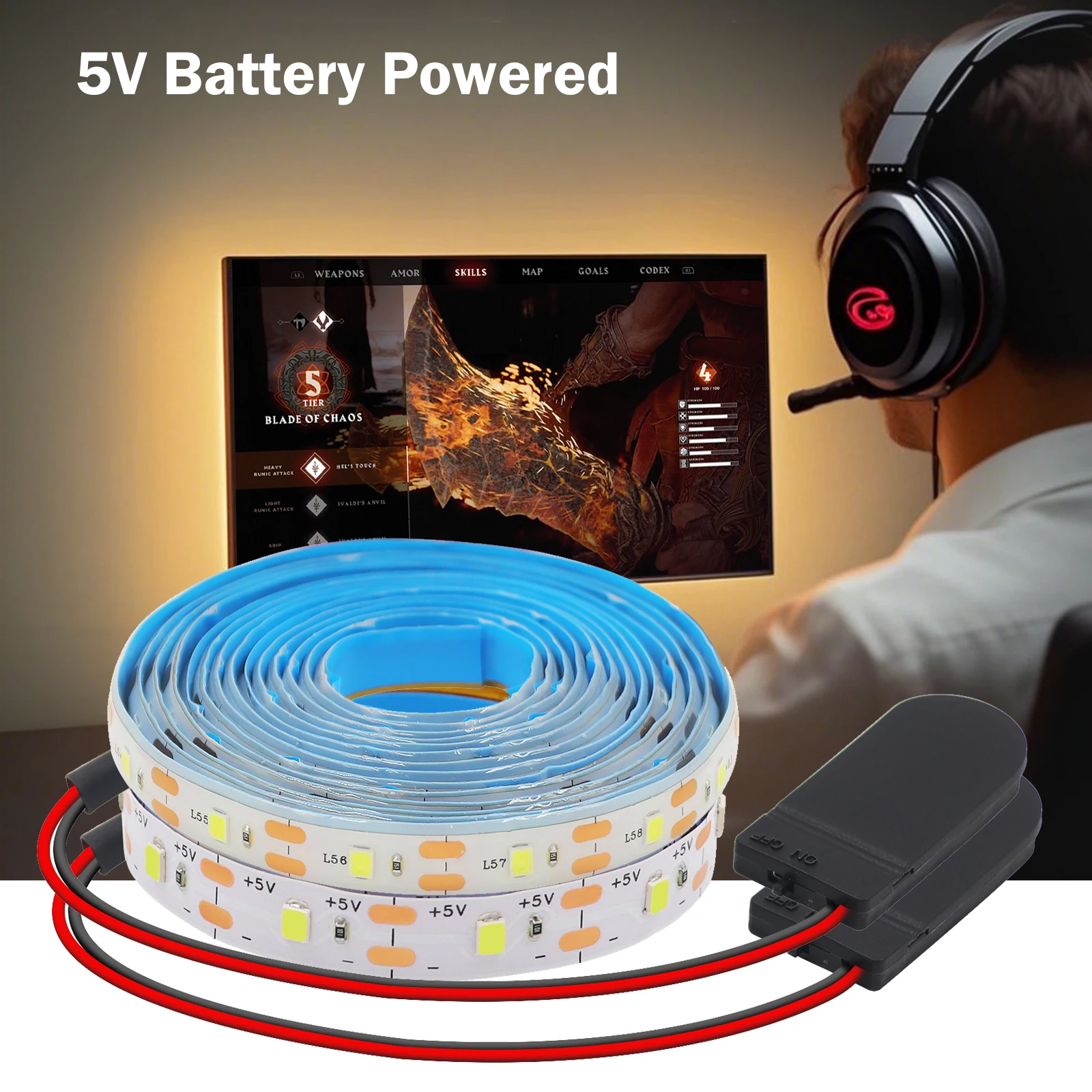 CR2025 Button Battery Powered LED Strip 2835 60LEDs/m Flexible Lamp Adhesive Tape for TV Mirror Backlight Room Decor IP30 IP65