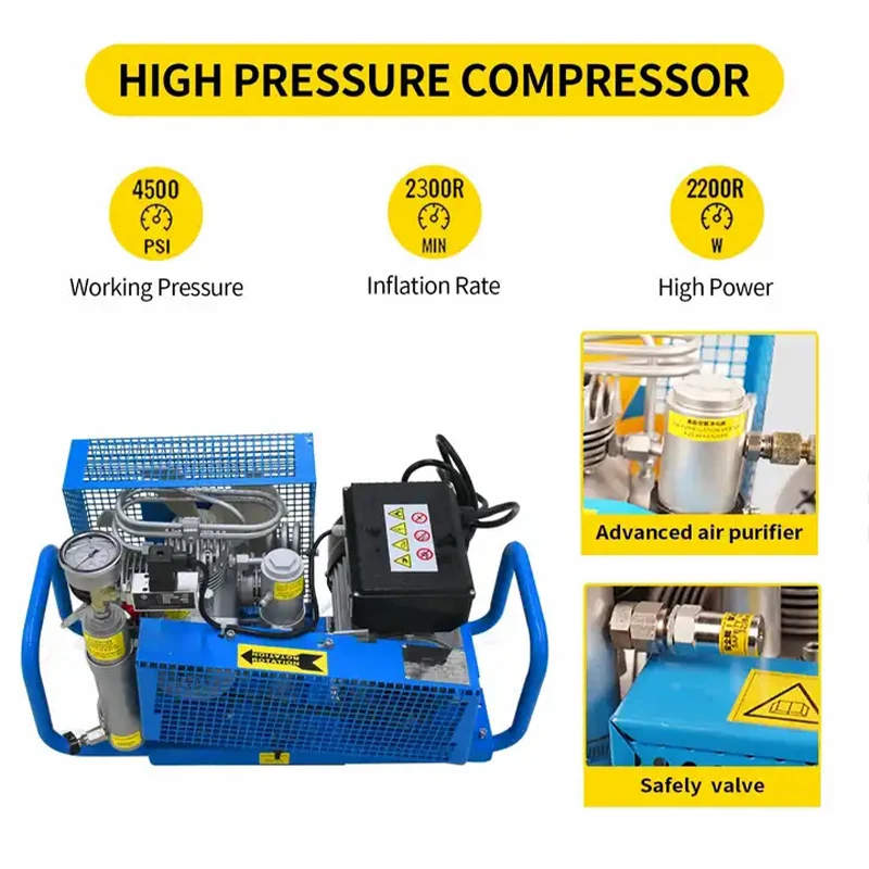 TUDIVING High Performance Auto Stop 100LPM 4Cylinder 300bar 4500psi High-Capacity Air Compressors For Scuba Diving Gas Bottles view 4