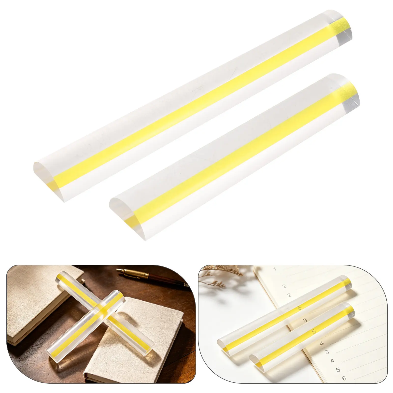 2Pcs Clear Acrylic Magnifying Ruler Bar Dual Guide Lines Precise Reading Aid for Books Documents Maps Newspapers Seniors