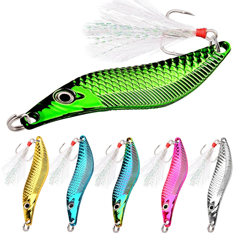 1Pc Metal VIB Leech Spinners Spoon Lures 15g Artificial Bait With Feather Hook Night Fishing Tackle For Bass Pike Perch