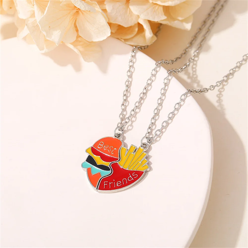 Metal Best Friends Pendant Necklace For Women Adjustable Color BFF Hamburger Fries Geometric Choker Jewelry Accessories