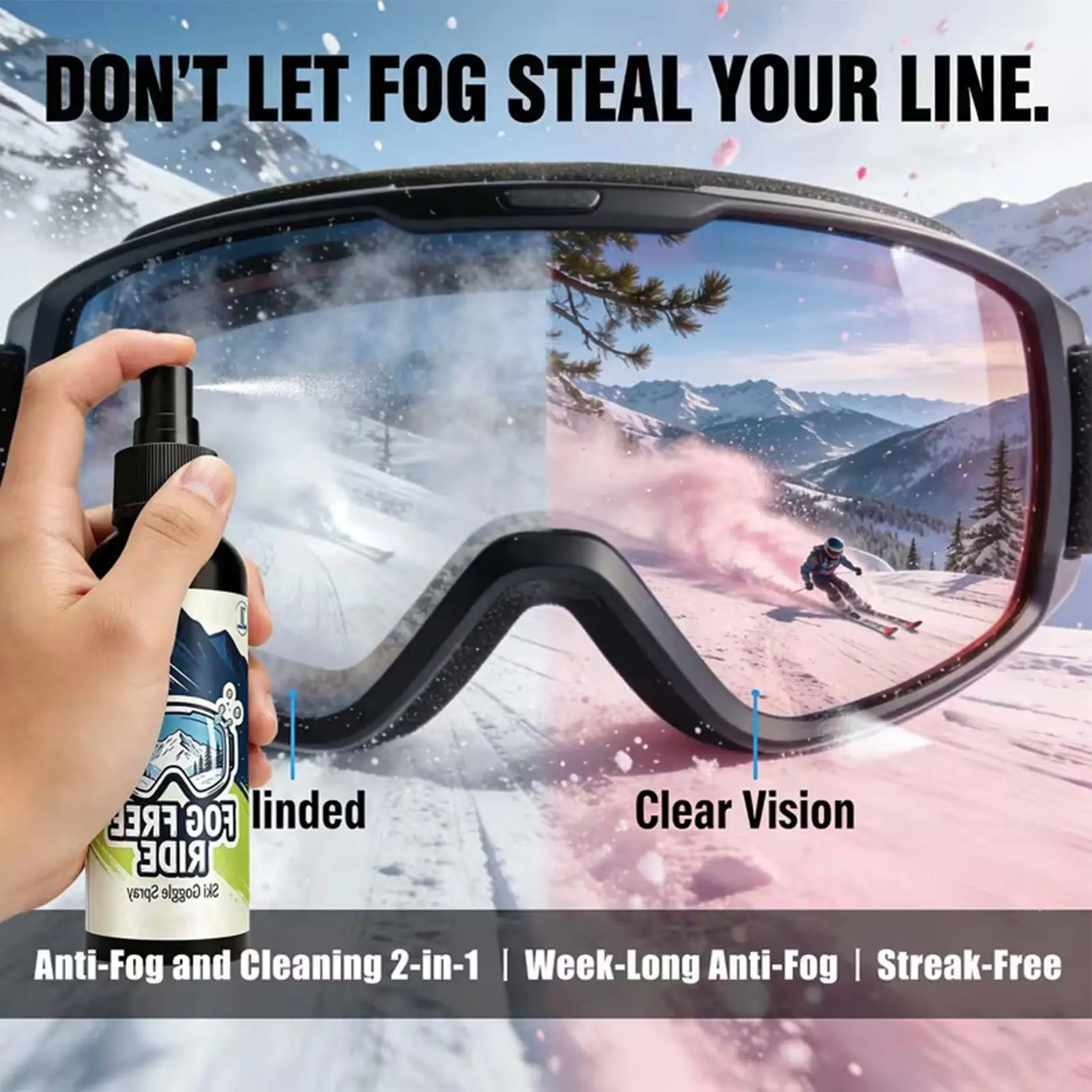 Anti Fog Spray for Glasses 100ml Anti Fog Clear Vision Spray Ski Goggles Defogger for Women Home Bathroom Indoor Outdoor Cold