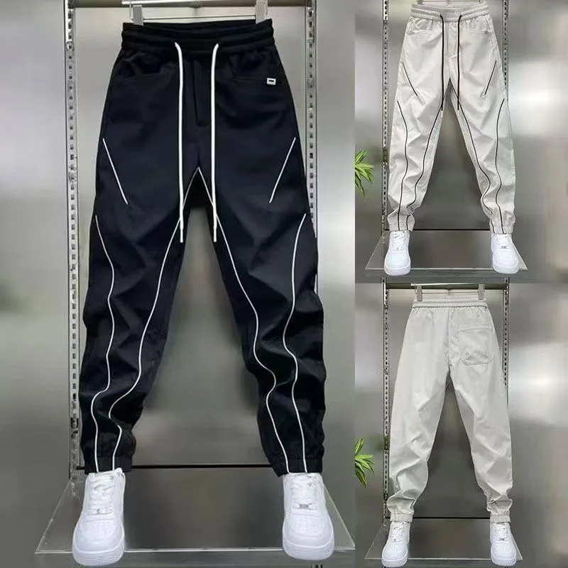 

Summer Men's Contrast Stripe Joggers Casual Drawstring Streetwear Pants Comfortable Breathable Elastic Waistband