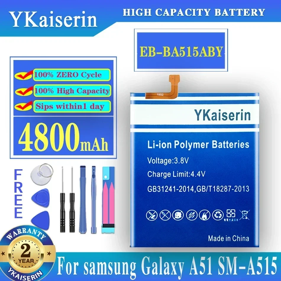 YKaiserin EB-BA515ABY 4800mAh Replacement Battery For Samsung Galaxy A51 SM-A515 SM-A515F/DSM Batteries + Tools