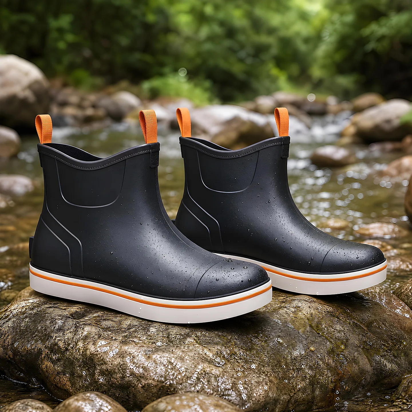 Men Waterproof Ankle Rain Boots Non-slip Rubber Boots Fashion Light Comfort Shoe Outdoor Fishing Hiking Gardening Work Rain Shoe