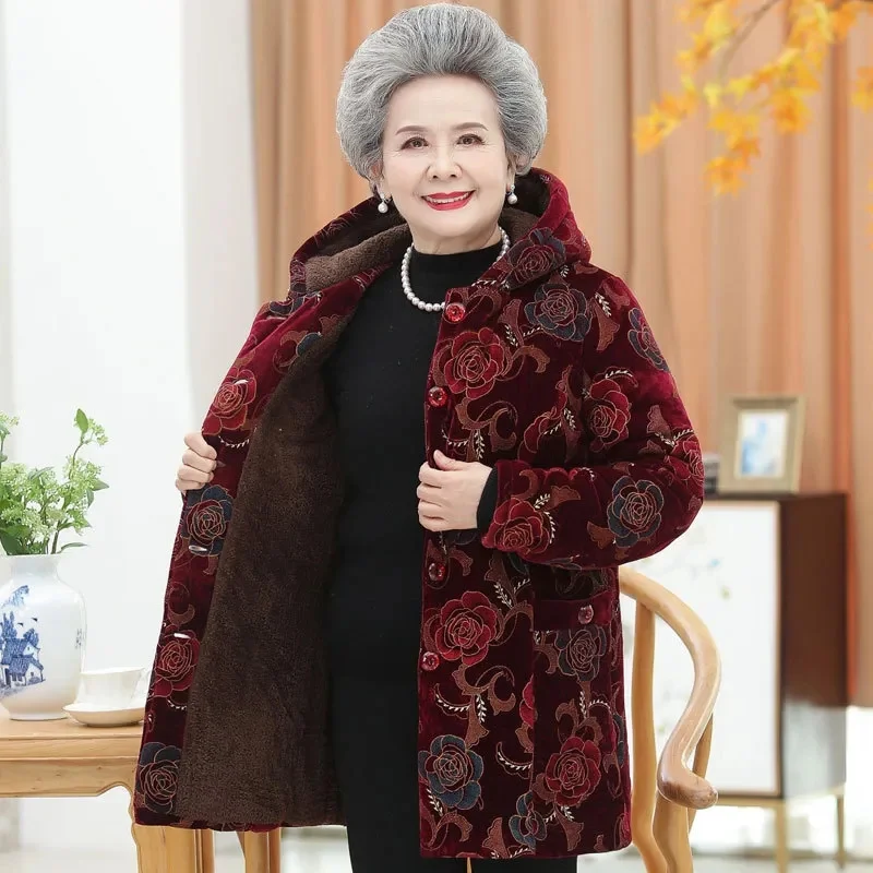 Women Cotton-Padded Coat Middle-Aged Elderly Mother Winter Clothes Women Parkas Velvet Thick Warm Quilted Jacket Outerwear 5XL