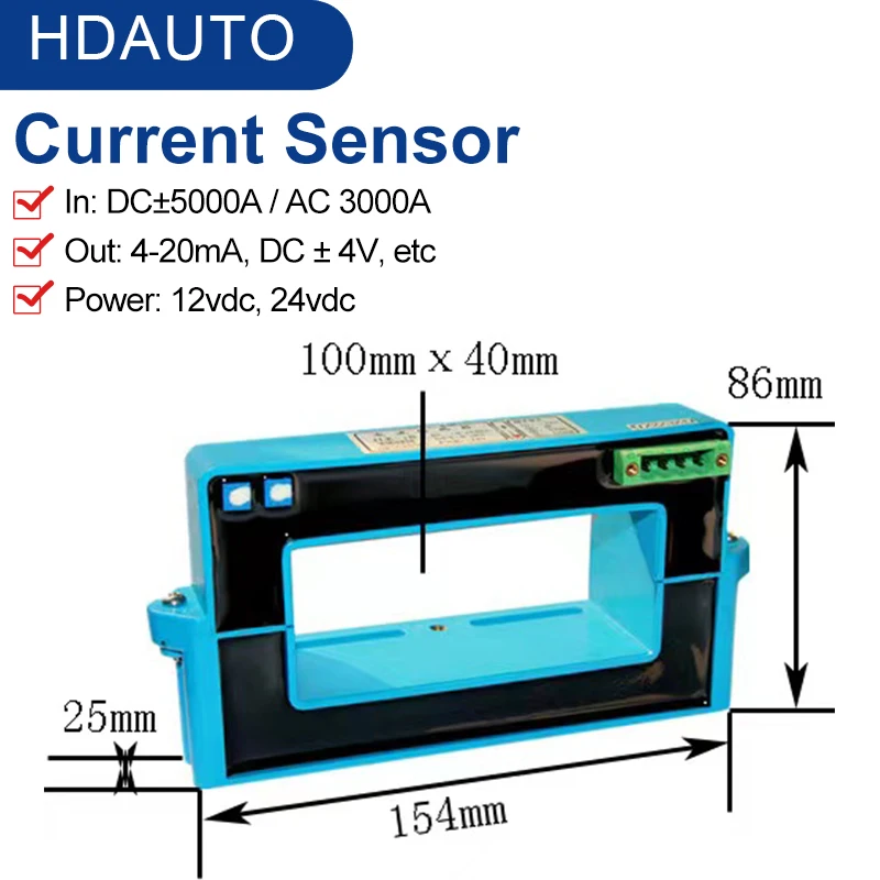 

1000a 500A DC /AC current transmitter copper row square hole open type Hall effect detection module output ±5v