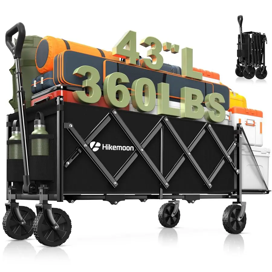

Extra Long Collapsible Wagon with Extended Tailgate, 360LBS Heavy Duty Wagons Carts Foldable, Portable Folding Outdoor Utility C