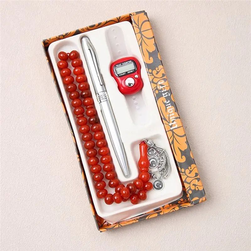 Y50A-Crystal 45 Bead Tasbih Prayer Beads Set 3Pcs Islamic Gift Muslim Rosary For Meditation& Compliance Compliant Red