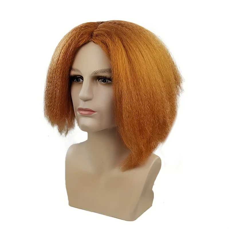 Orangefarbene, flauschige Kurzhaar-Synthetikperücke |   Horrorfilm Child's Play Charakter Geisterpuppe Cosplay Perücke |   Halloween-Party-Perücke