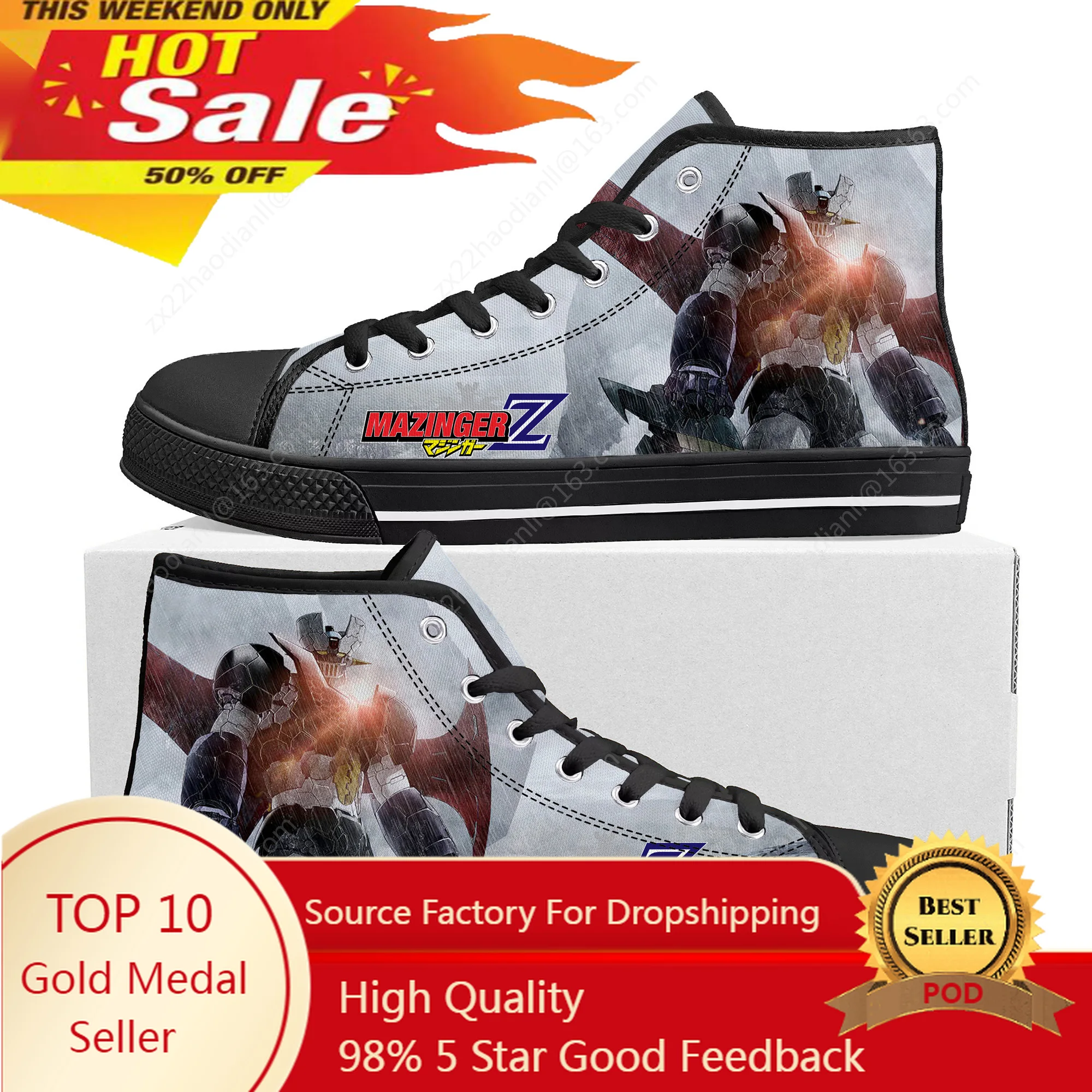 

Hot Anime Mazinger Z Cartoon High Top Sneakers High Quality Mens Womens Teenager Canvas Sneaker Casual Couple Shoes Custom Shoe