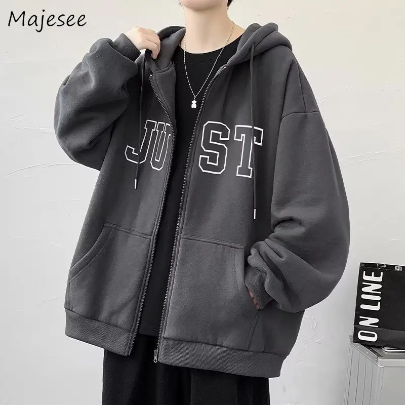 

Men M-5XL Baggy with Hat Hoodies Student Zip Up Clothes Hip Hop Unisex American Retro Streetwear Teens Handsome Preppy Sporty