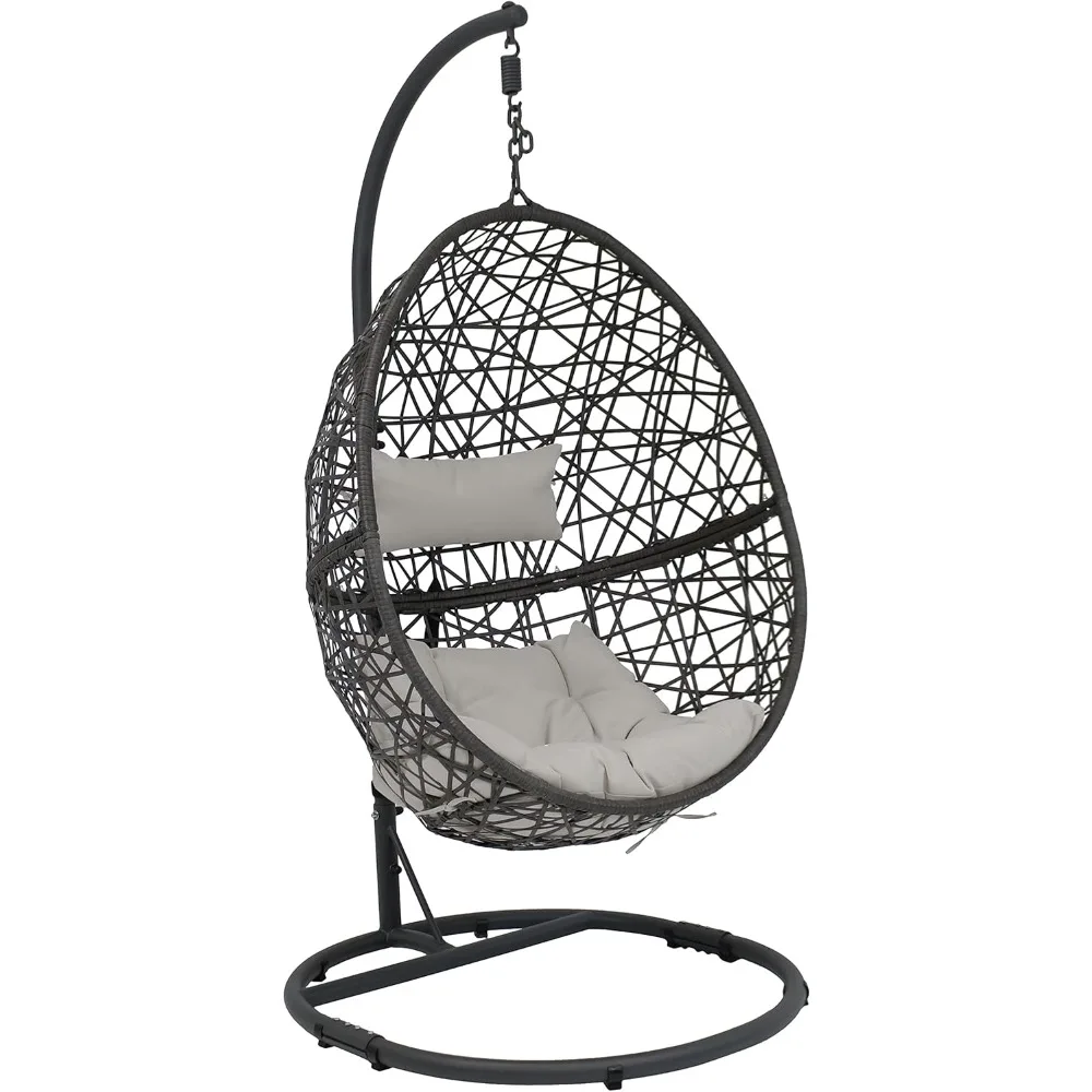 

Caroline All-Weather Resin Wicker Hanging Egg Chair with Steel Stand Set - Large Porch Swing