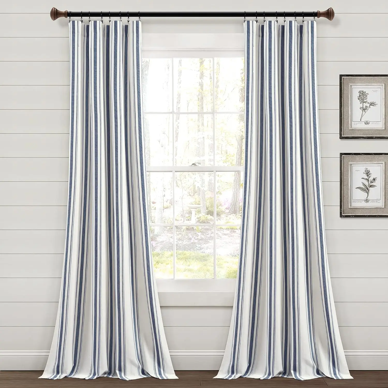 

Farmhouse Stripe Yarn Dyed Eco-Friendly Recycled Cotton Window Curtain Panel Pair, 42" W x 108" L, Navy - Classic Modern