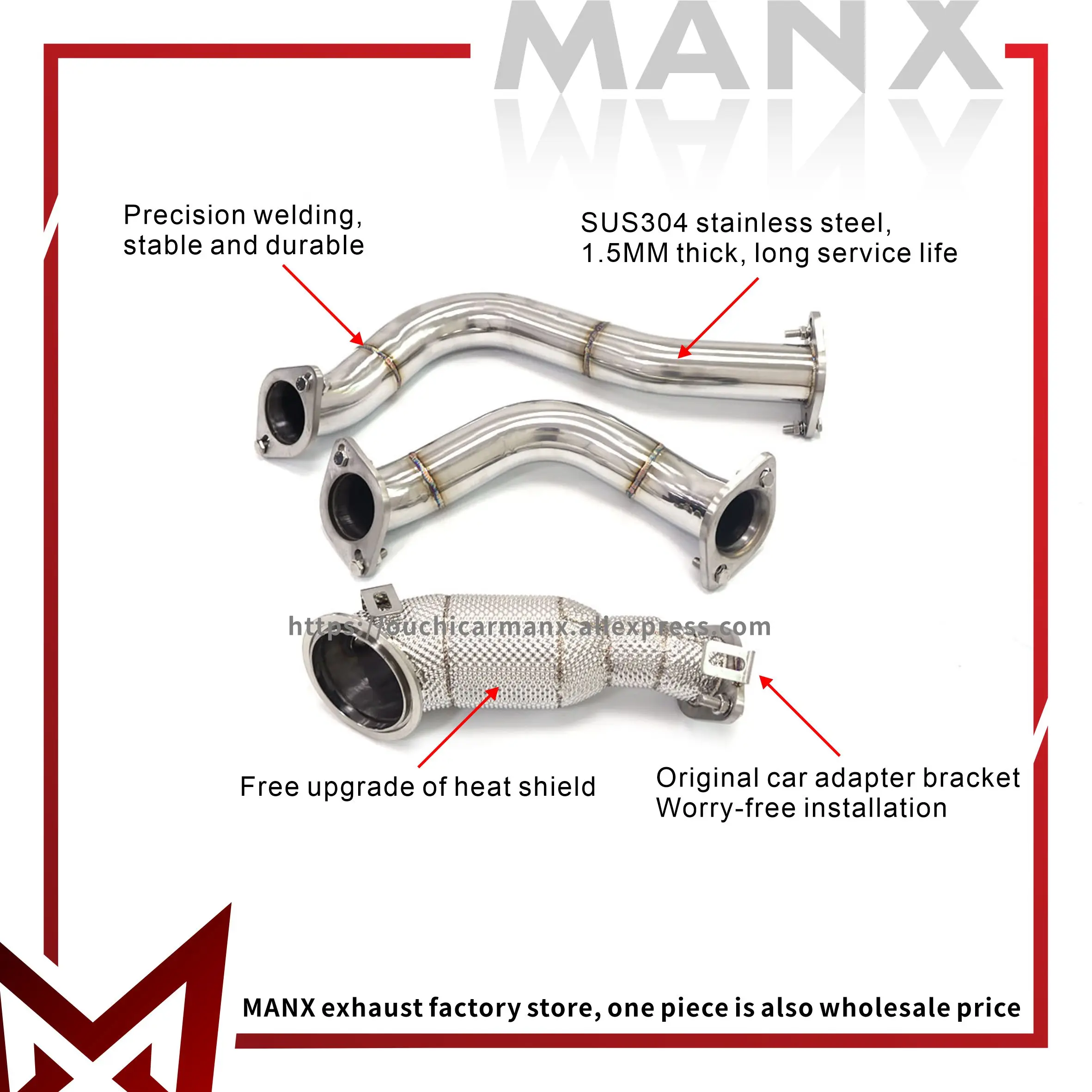 

For Lexus NX200t 2.0T Catalyzed Downpipe Catless Downpipe Resonant tube Stainless steels Performance exhaust pipe