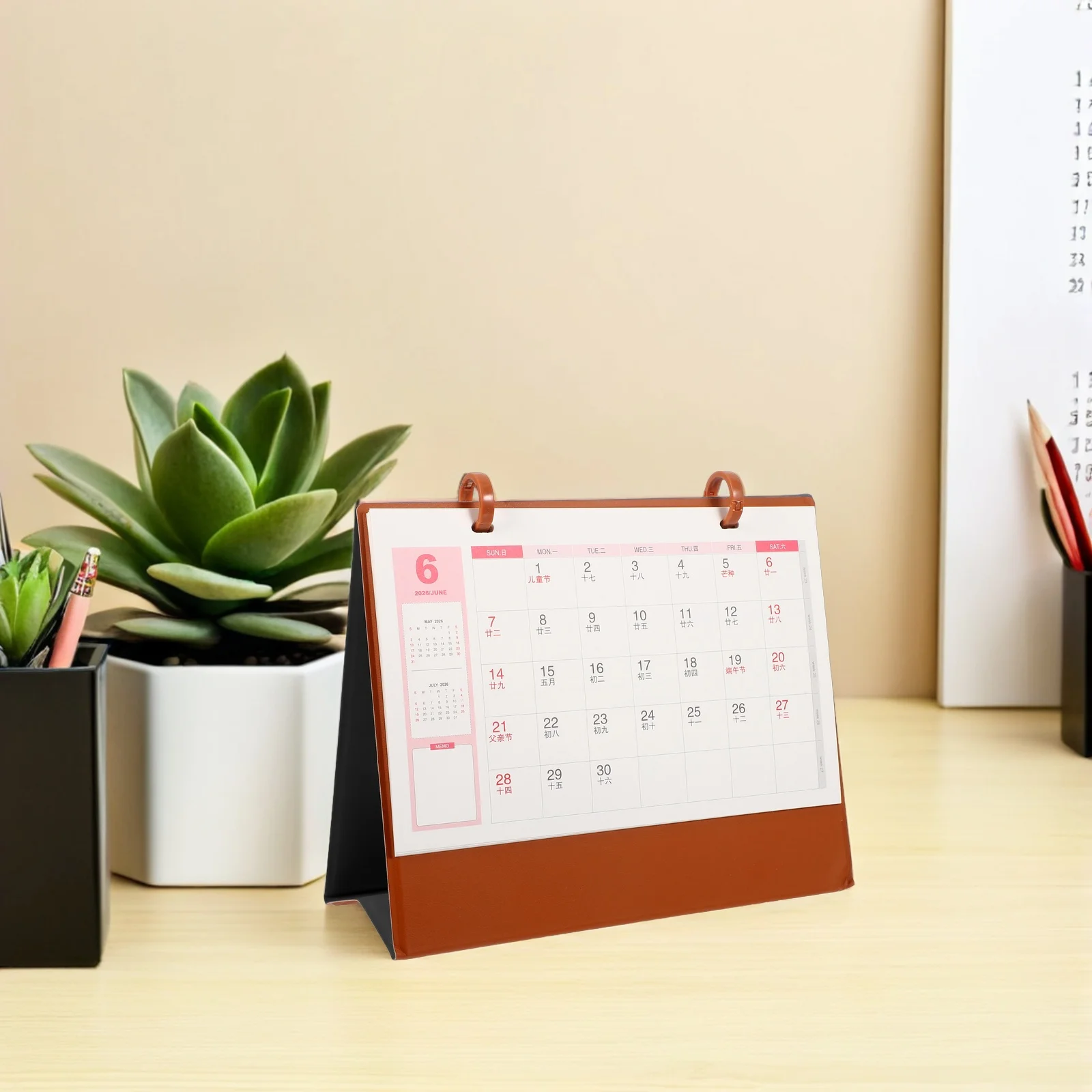 2026 Mini Desk Orange: Pu Standing Horse Year Tabletop Calendar For Office Home Use Portable Monthly Planner Block Flip Calendar