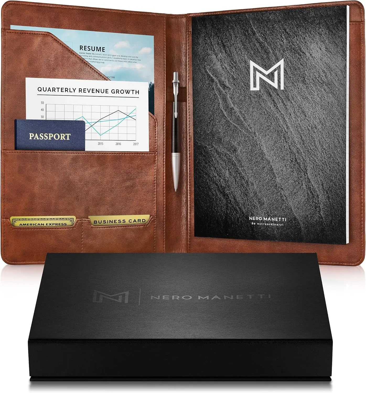 

PU Leather Padfolio, Business Portfolio Folder with Notepad, Legal Pad Binder for Women Men, Brown