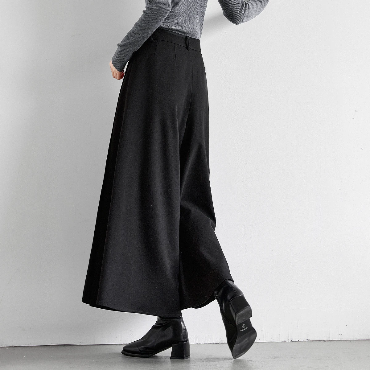 VIMLY Women's Black Long Pants Casual Draped Wide Leg Ladies Trousers Office Wear Zip Up High Waist Loose Female Pants M9588