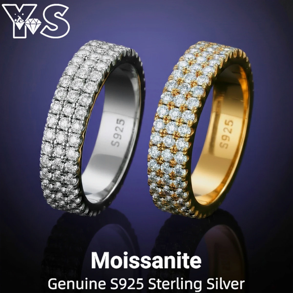 

Кольцо из серебра 925 пробы с тремя рядами муассанита, роскошное обручальное кольцо с бриллиантом 1,5 мм для женщин, повседневное штабелируемое элегантное ювелирное изделие, подарок