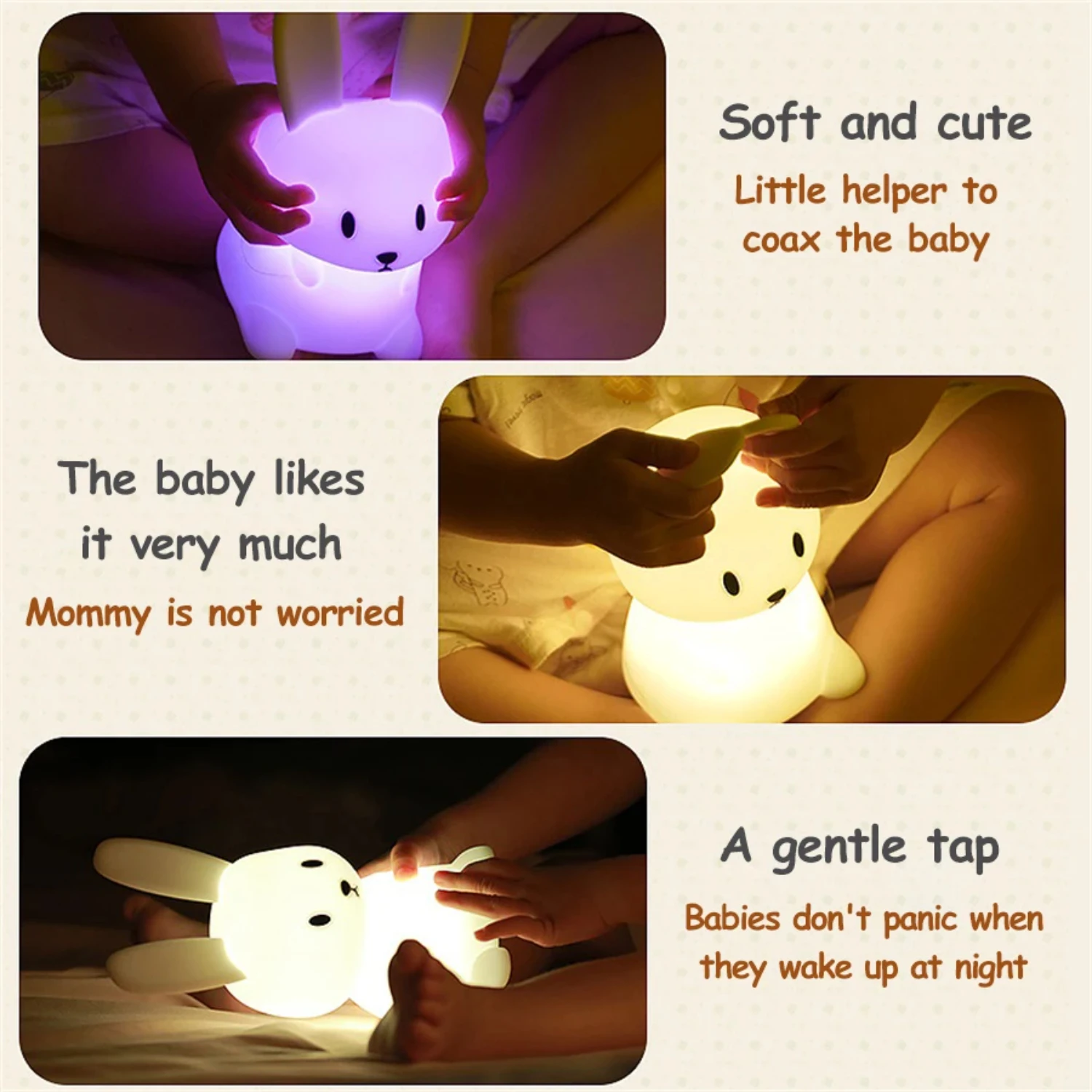 Led night light bonito coelho animal dos desenhos animados lâmpada de silicone regulável usb recarregável crianças quarto presente dormir luz