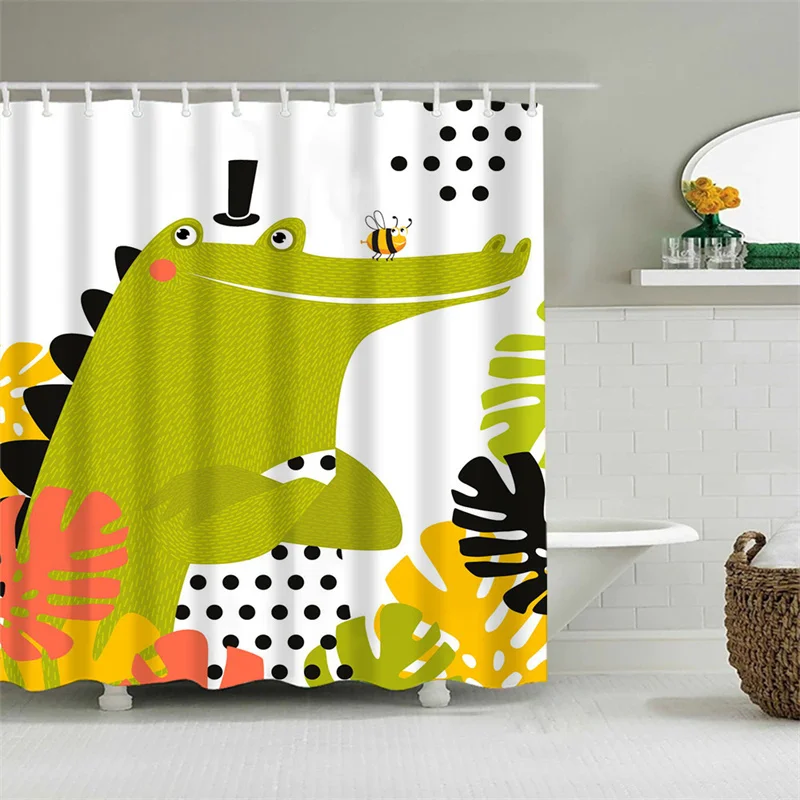 Cartoon Animal Waterproof Fabric Shower Curtain Polyester Cats Printed Shower Screen with Hooks Bathroom Decoration 180x180cm