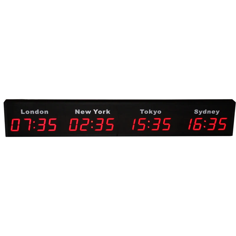 

CHEETIE New Modern Wall Mounting 4 Time Zones Red LED Digital World Map Clock