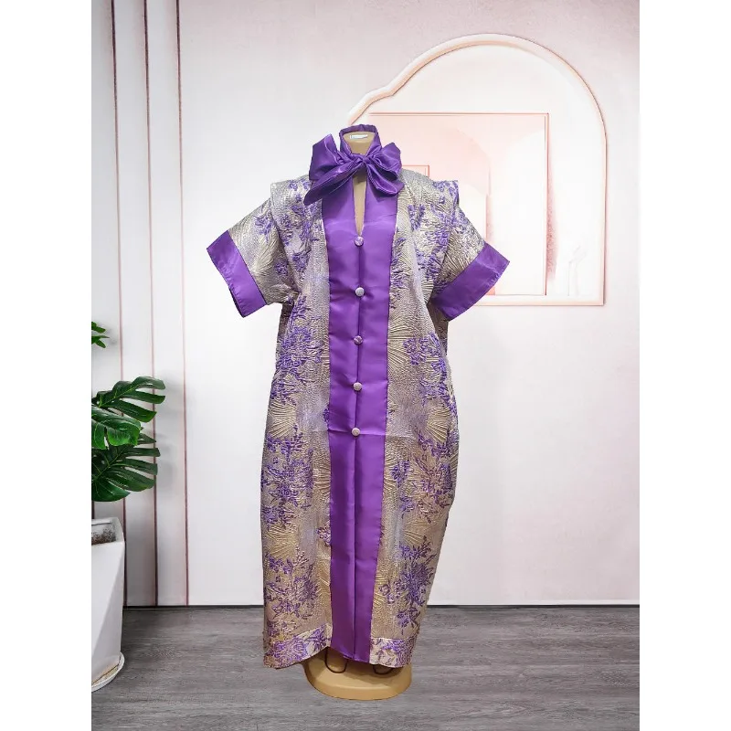 

Print V-Neck Kaftan Abaya Dress for Women - Modest Short Sleeve Split Hem Maxi Dress