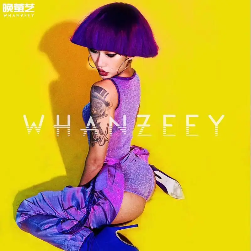 

Halloween Cosplay Bar Party Gogo Performance Dress Sports Sexy Hip Hop Series Nightclub DS Atmosphere Purple Set