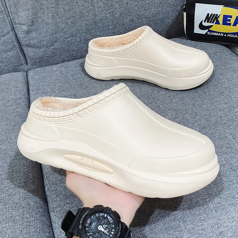 Men Plush Warm Shoes Outdoor Warm Garden Clogs Proffesional Chef Shoes Oil-proof Kitchen Shoes Water-proof Shoes For Pet Work
