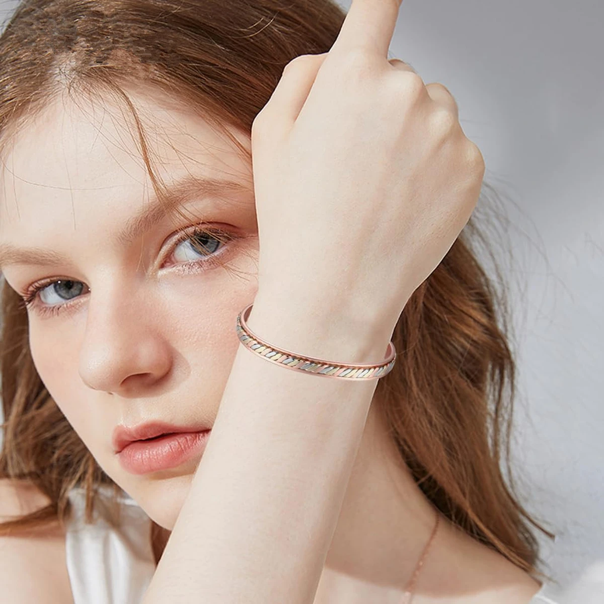 ARADOO Handwoven Copper Bracelet for Women with Ultra Strength Magnetic Cuff Bangle