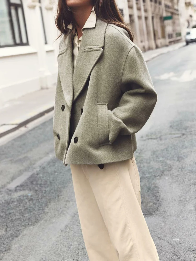 

Европейский и американский стиль, осенне-зимняя новая модная тенденция, женская одежда, двубортная куртка с длинными рукавами и лацканами