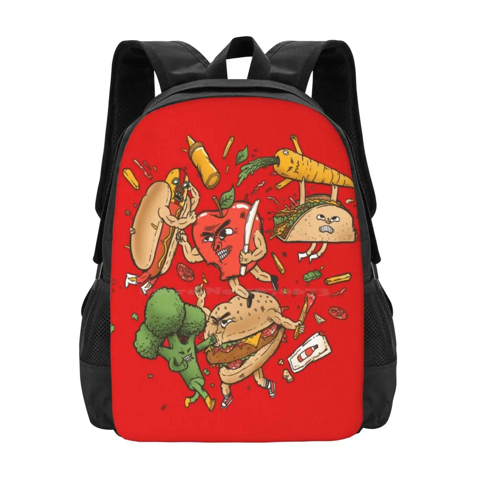 Tasty Showdown Hot Sale Schoolbag Backpack Fashion Bags Food Junk Fight Fast Hotdog Brocoli