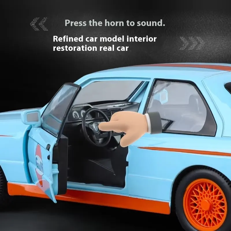 Modelo de coche de aleación serie M3 E30 1:24, sonido y luz, juguete coleccionable para niños, regalo de cumpleaños