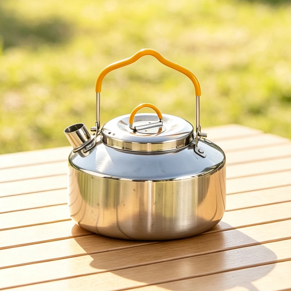 Stainless Steel Camping Kettle 14cm Portable Outdoor Tea Teapot Short Spout Coffee Pot for Backpacking Picnic Hiking Tableware