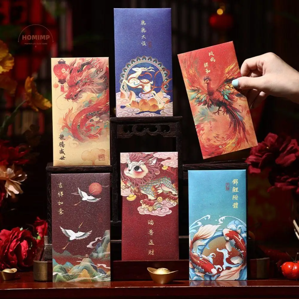 

6pcs Chinese Style New Year Red Envelopes Traditional Hongbao Snake Year Red Packets Blessing Thickened Lucky Money Bag