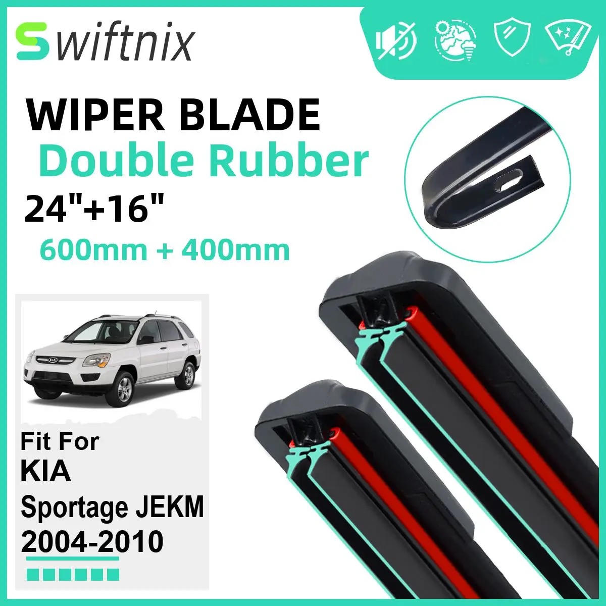 Double Rubber Car Wiper Blades for KIA Sportage JEKM 2004-2010 Front Windscreen Windshield Rubber Car Accessories 2008 2009 2010