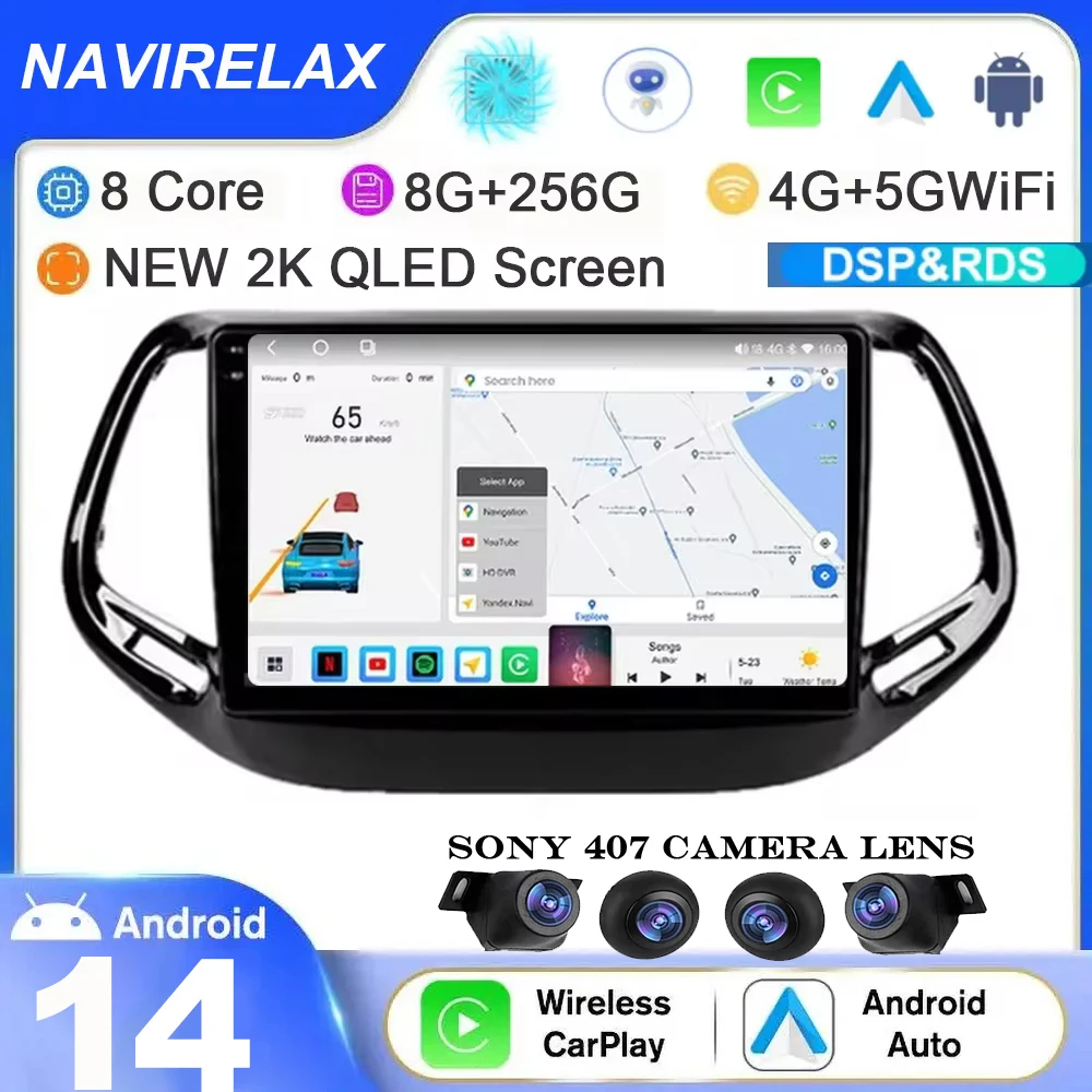 

Android 14 Wireless Carplay For JEEP Compass 2017-2019 Car Radio Multimedia Stereo Player WiFi GPS Navigation Stereo Audio