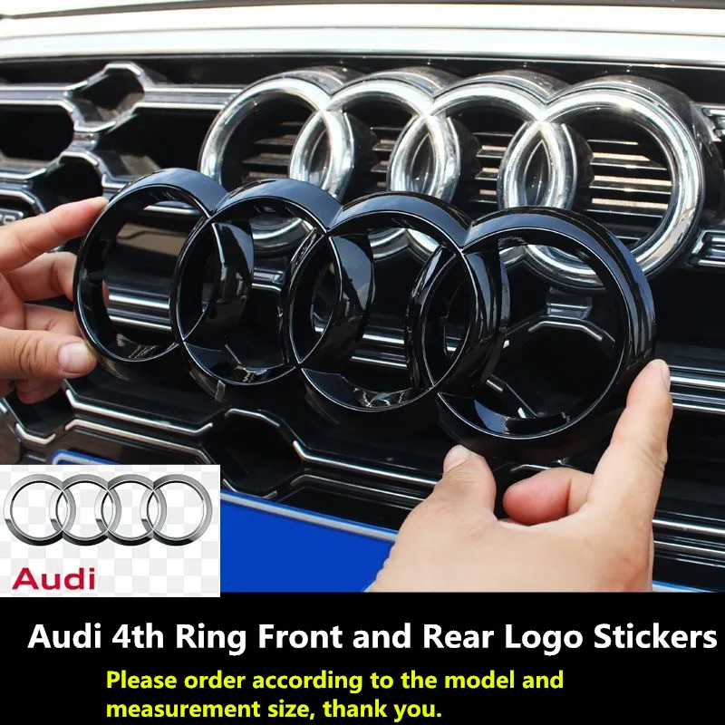 4 Ring ABS Silver Black Car Hood Front Bonnet Grill Rear Trunk Emblem Logo Badge Sticker Decal For A3 A4 A5 A6 A7 Q2 Q3 Q5 Q8 TT