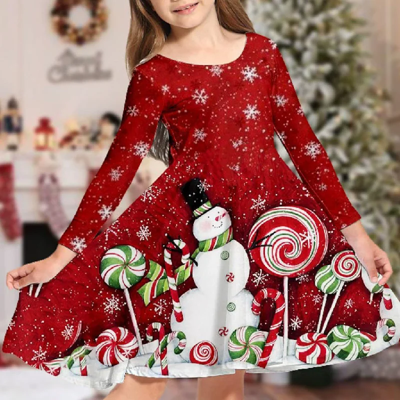 New Children Christmas Dress Girls Role Dressing Up Kids Party Gown Vestidos Teen Xmas Cartoon Print Princess Dress 3-10 Years