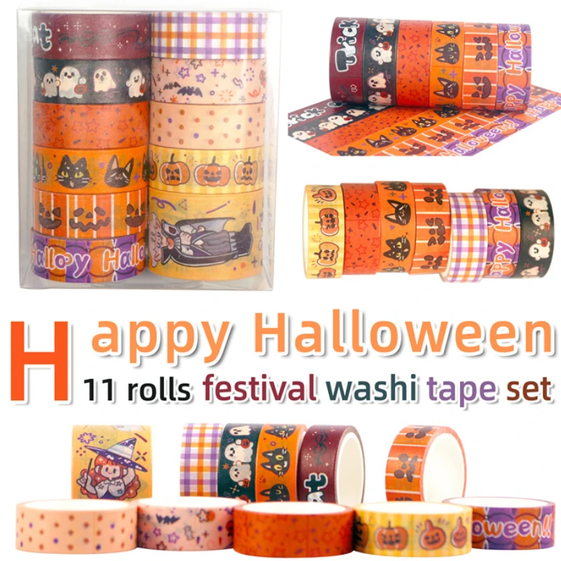 halloween tema washi tape grupo scrapbooking faca voce mesmo jornal papelaria fitas de mascaramento deco art supplies presente 11 pcs por conjunto 01