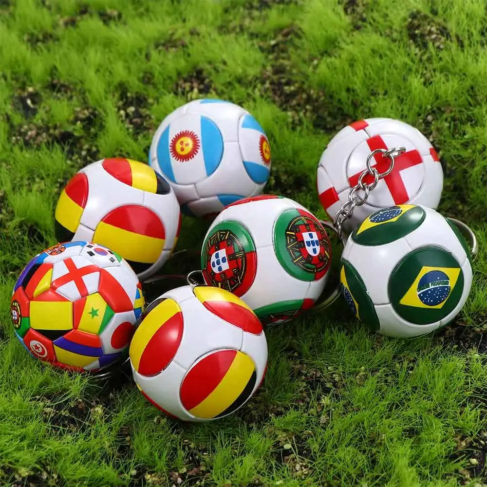 PVC Car Key Pendant Friends Gifts Car Key Chains Football Key Chain World Flag Ball Charms Country Soccer Keyring Bag Pendant