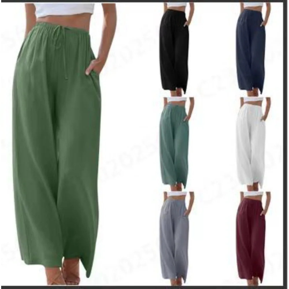 กางเกงขายาวผ้าฝ้ายลินินทรงหลวม สไตล์ลำลอง แฟชั่น ระบายอากาศดี สำหรับผู้หญิง ฤดูใบไม้ผลิและฤดูร้อน