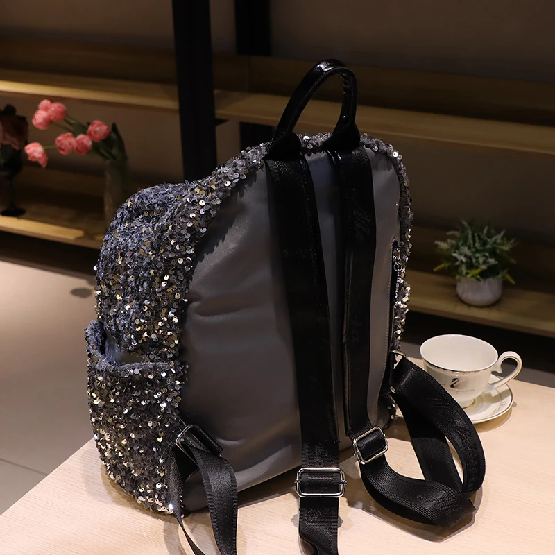 Plecak damski z cekinami, błyszczący, modny plecak na studia, luksusowy tornister szkolny, 2025