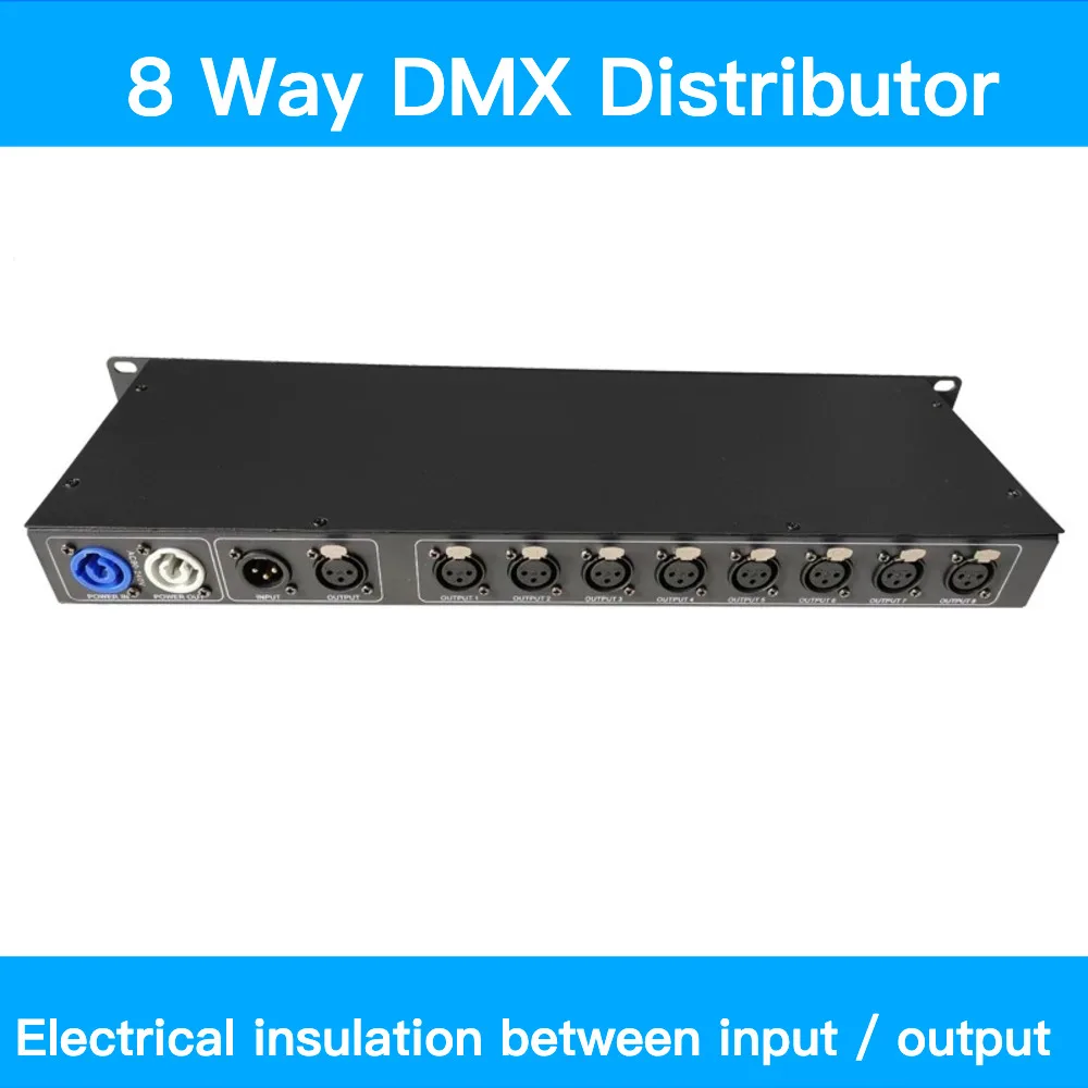 

8 Way DMX Distributor DMX512 Splitter DMX Input Output With Electrical Insulation For Stage Light Controller Signal Amplifier