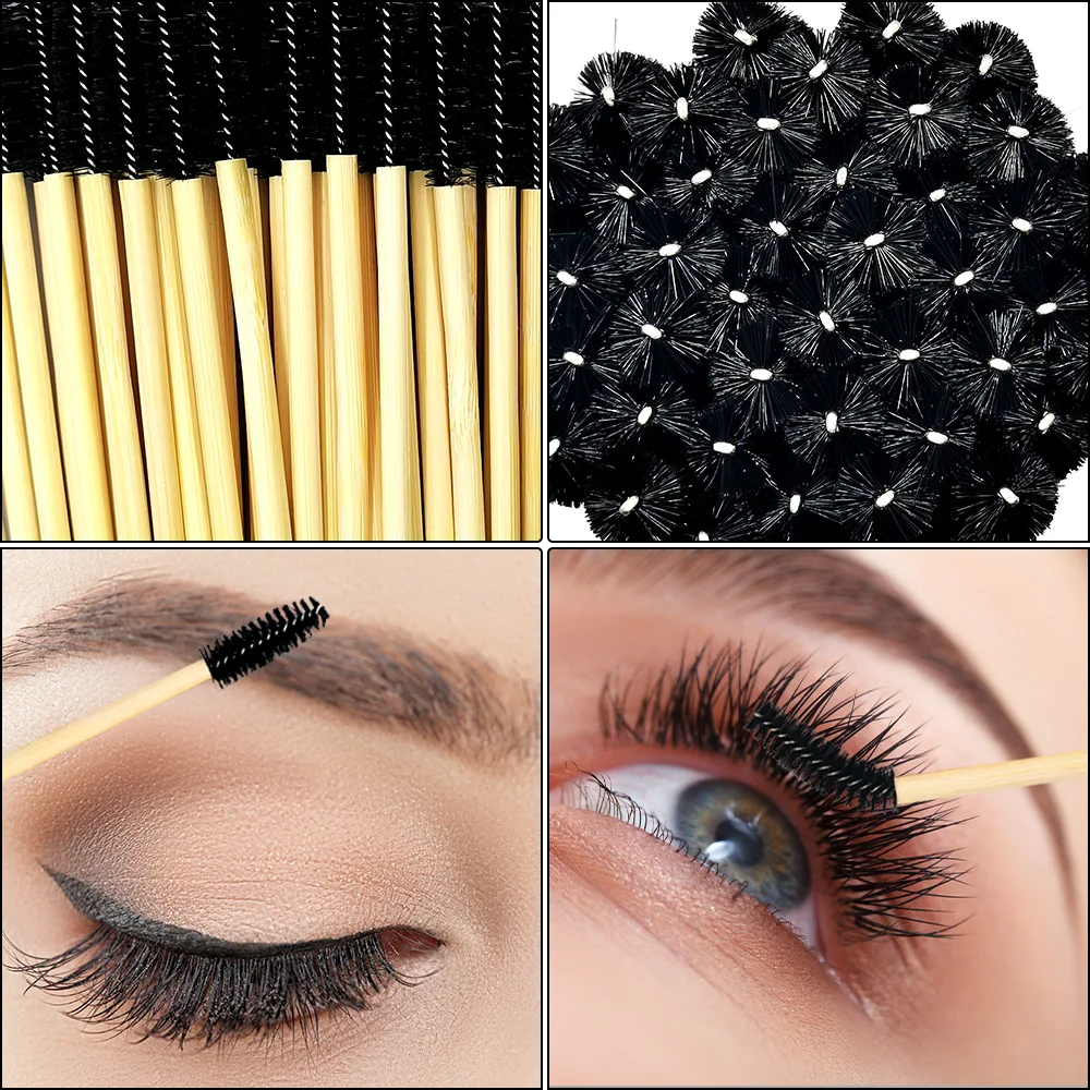 Brochas desechables de bambú para pestañas, maquillaje y belleza cosméticas para juego de herramientas, cristal para extensión de cejas, varita de rímel