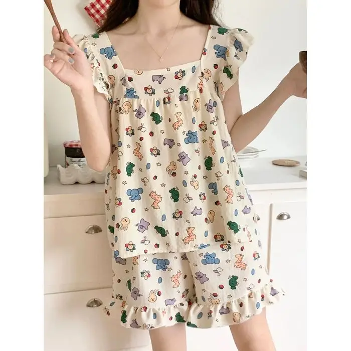 Sommer-Pyjamas für Damen, Pyjama-Sets, Set, sexy Damen-Nachtwäsche zum Schlafen, kurzärmelige Nachtwäsche, Damenhose, ärmellos – Detail 10