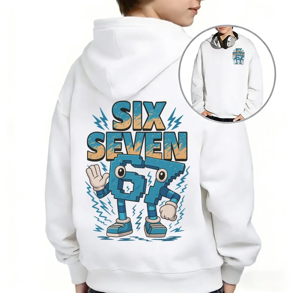 �Steal a Brainrot Six or Seven“-Kinder-Hoodie mit Aufdruck, langärmeliges, lässiges Cartoon-Oberteil, modische Streetwear, unisex. – Detail 6