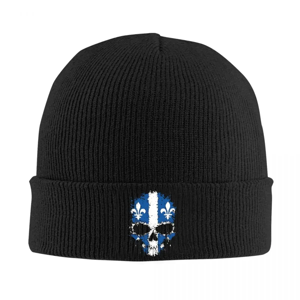 Chaotic Quebec Flag Splatter Skull Bonnet Hats Beanie Hats Custom Knit Hat Autumn Female Male Outdoor Thermal Elastic Cap