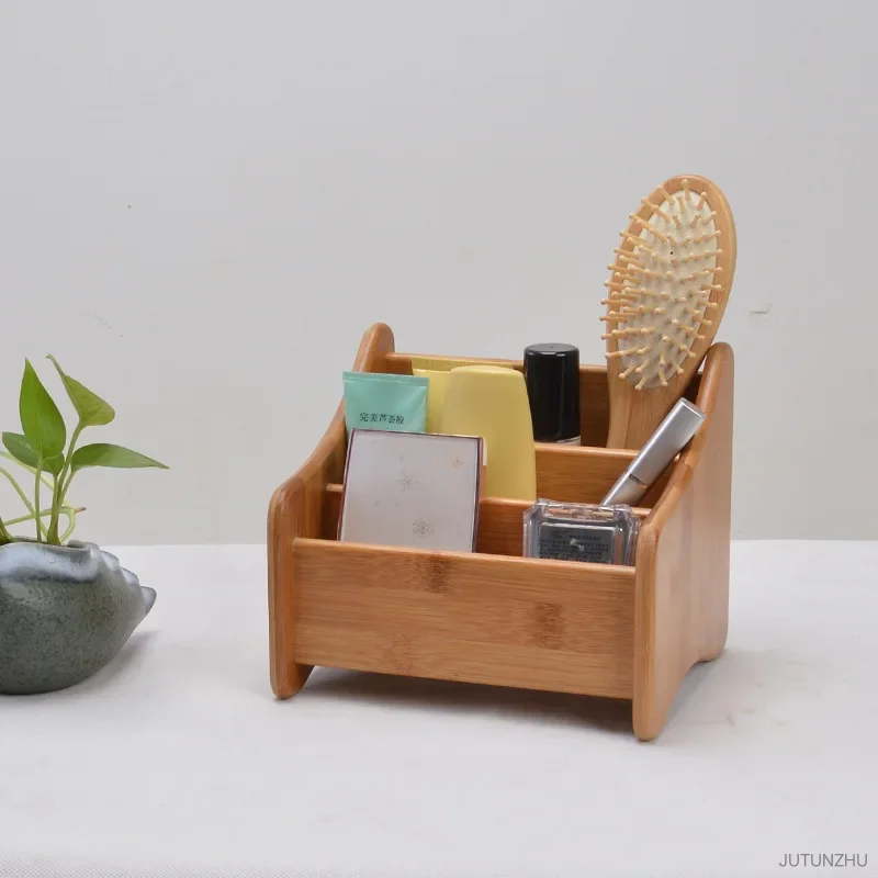 3-grid bamboo remote control storage box Makeup jewelry sundries desktop storage box organizer Storage Holders