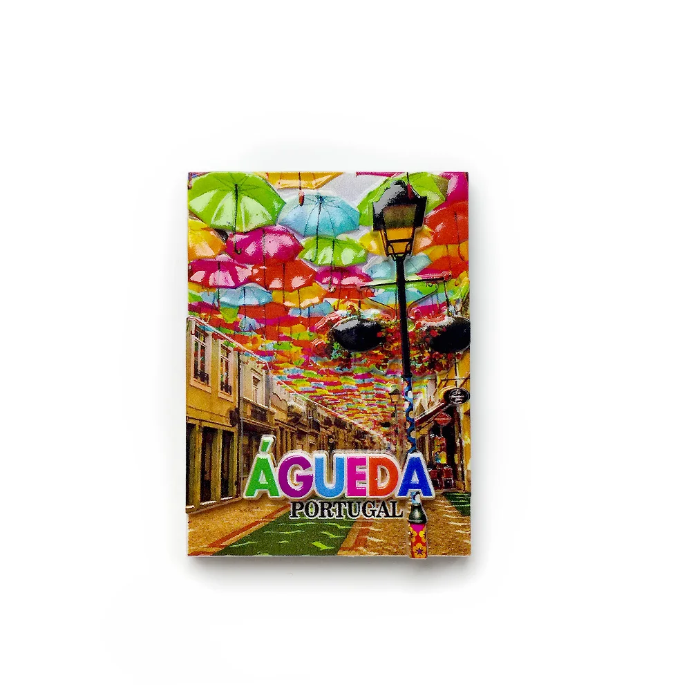 

‌Portuguese Agueda Colorful Umbrella Street Scene Resin Fridge Magnet - Creative Home Decor Magnetic Sticker‌